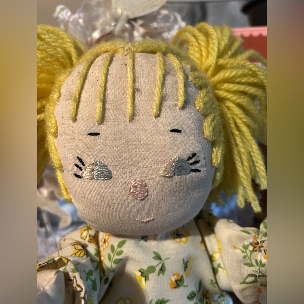 Vintage-Collectible Cute Doll with Embroidered Face and Original Clothes